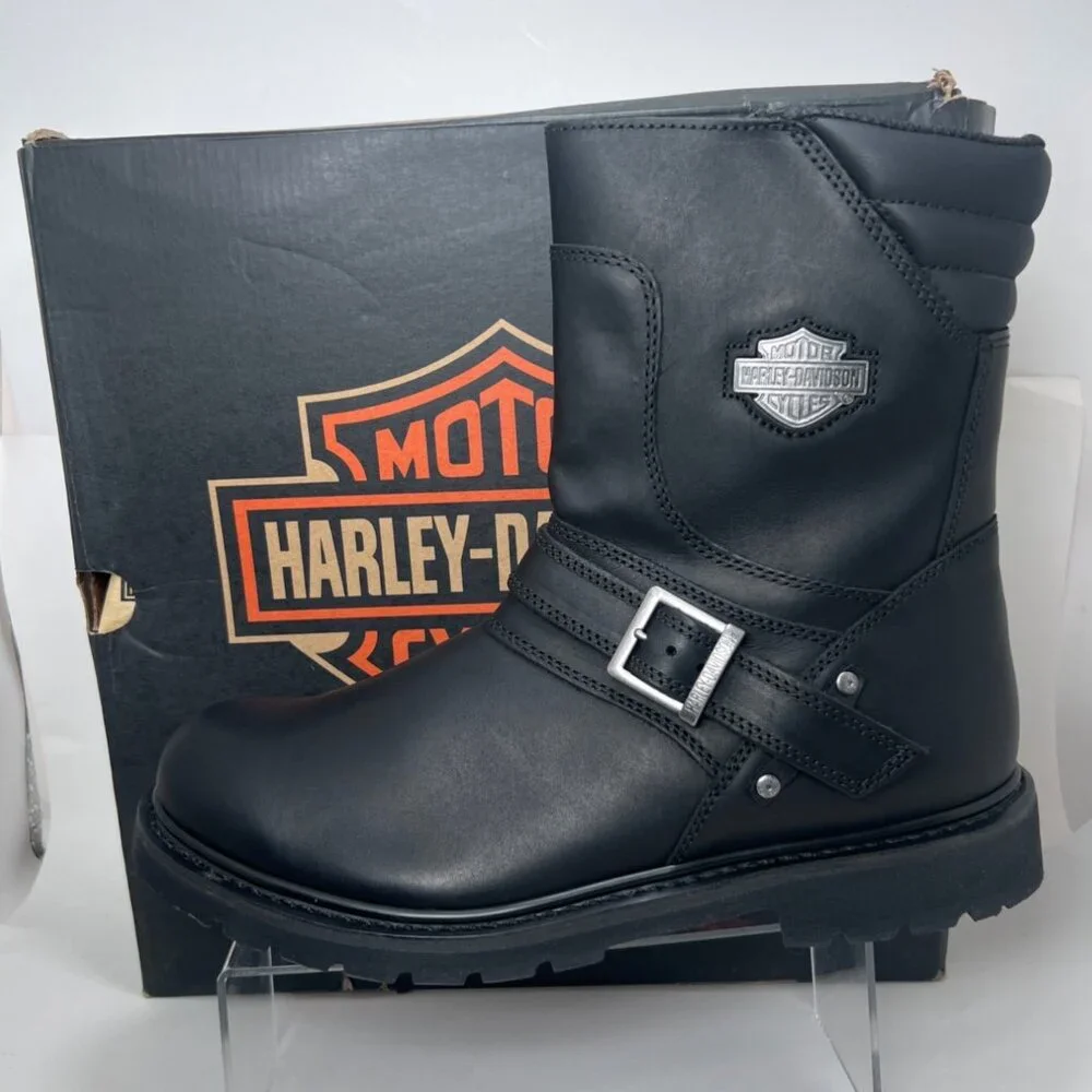 Harley Davidson Men Booker Boots Black Leather Motorcycle Boots Size 13